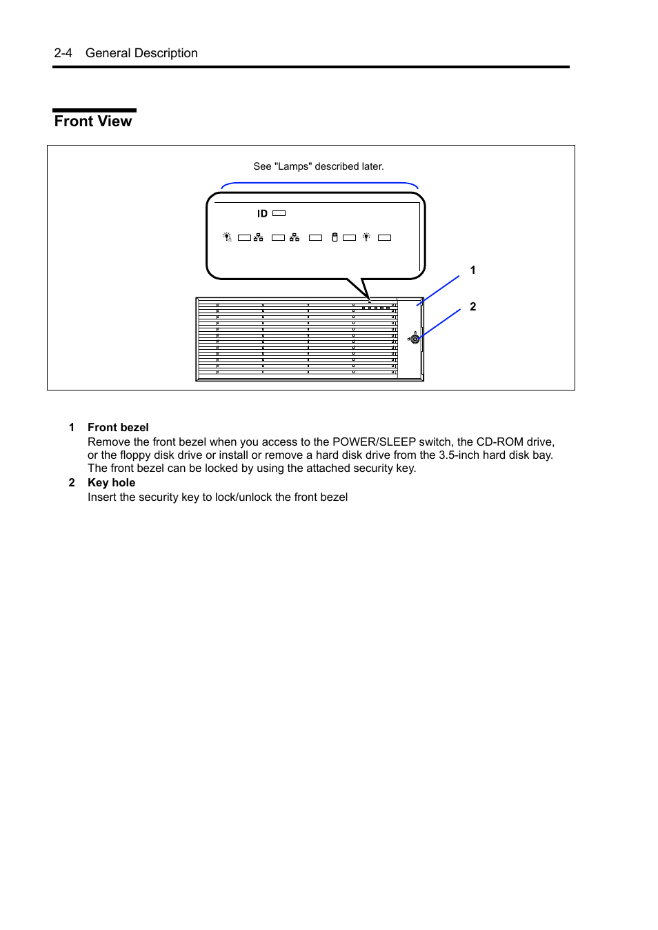 Front view | NEC Server 140Rc-4 User Manual | Page 38 / 400