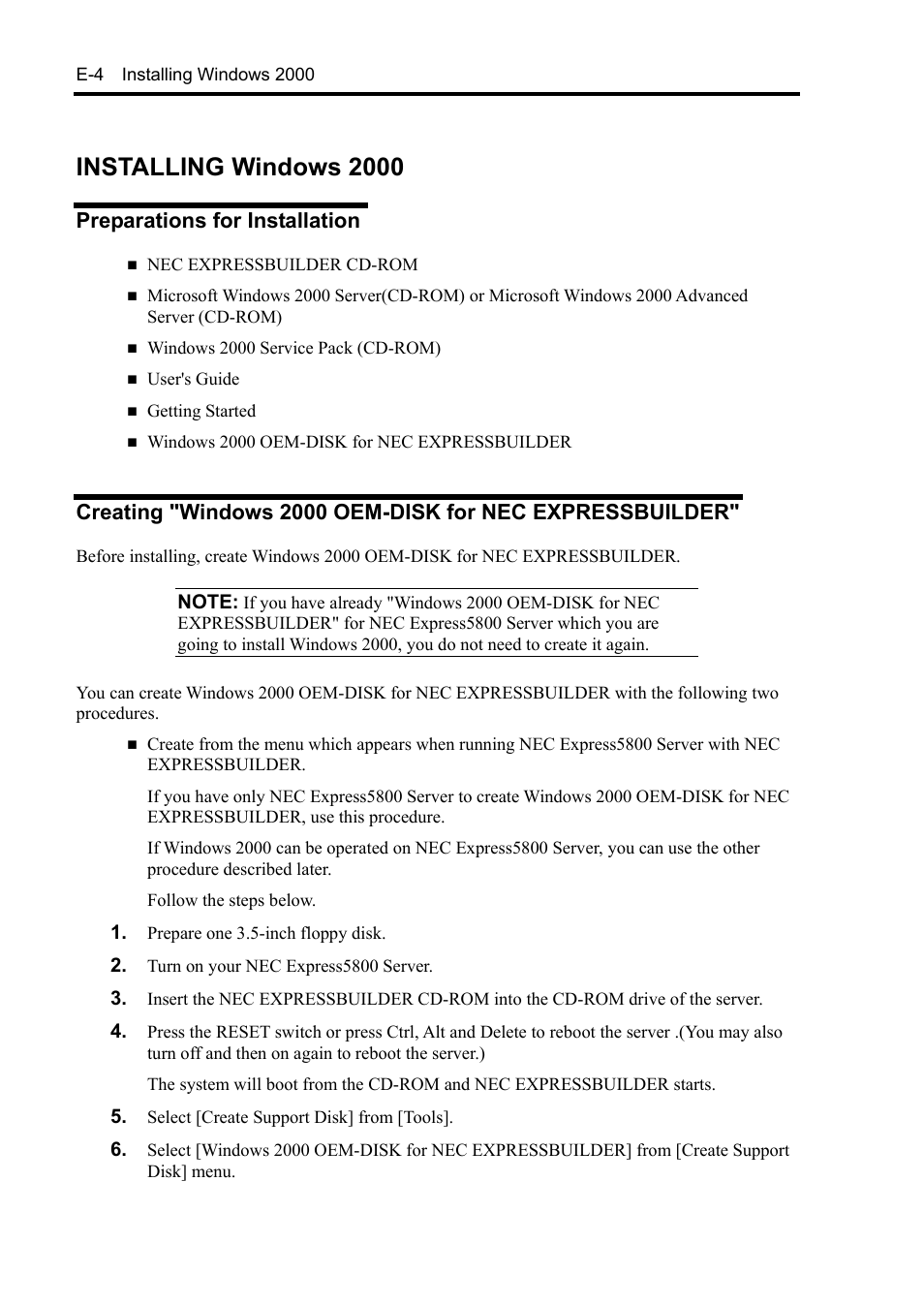 Installing windows 2000, Preparations for installation | NEC Server 140Rc-4 User Manual | Page 388 / 400