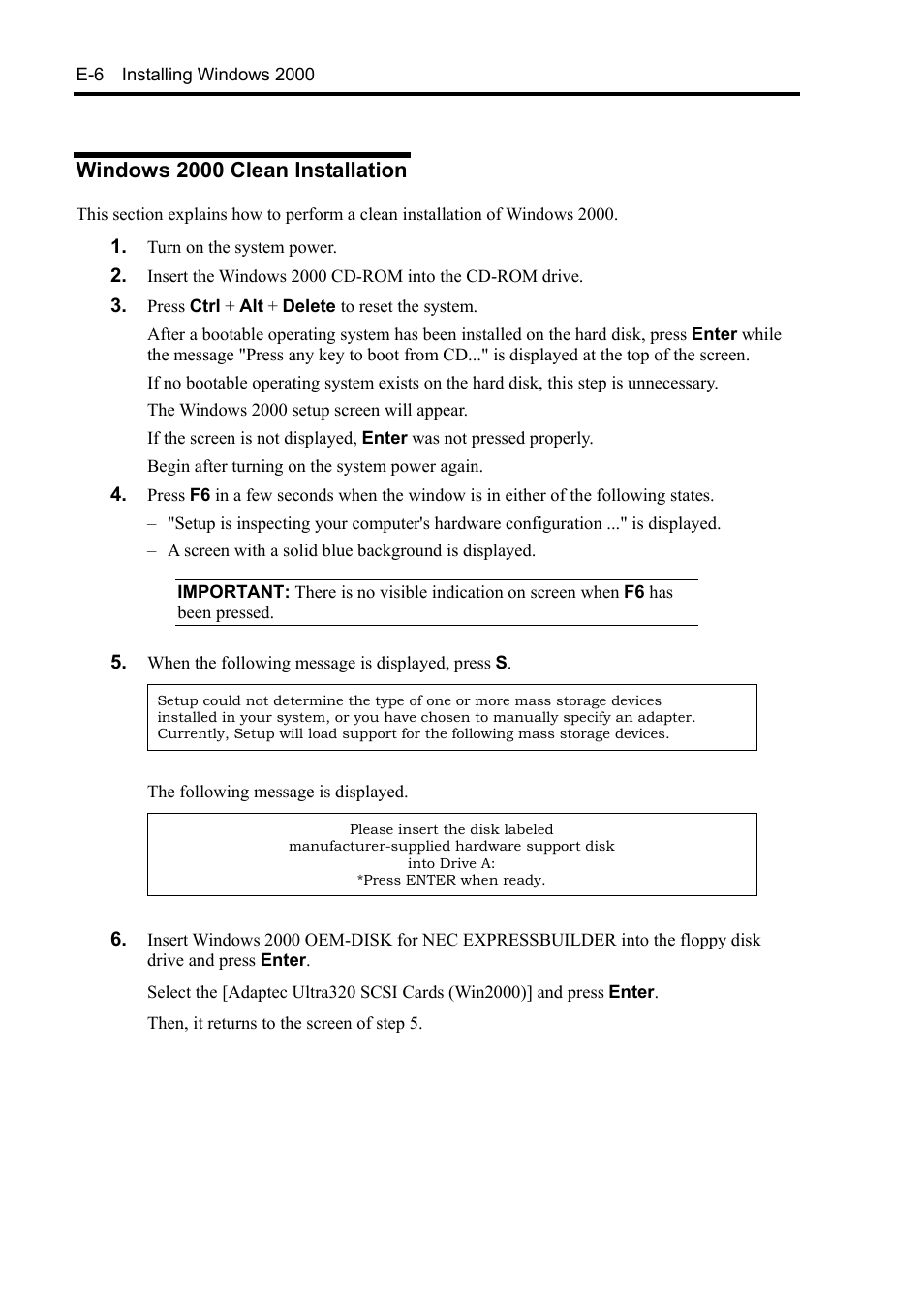 Windows 2000 clean installation | NEC Server 140Rc-4 User Manual | Page 390 / 400
