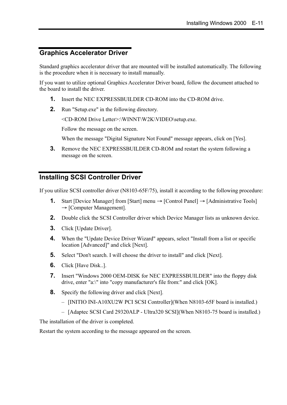 Graphics accelerator driver, Installing scsi controller driver | NEC Server 140Rc-4 User Manual | Page 395 / 400