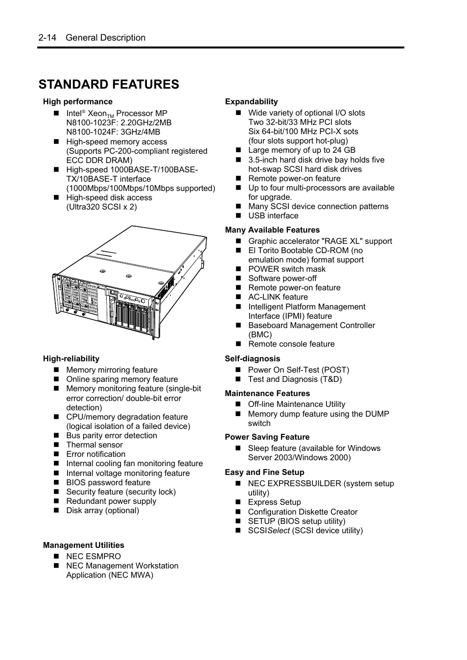 Standard features | NEC Server 140Rc-4 User Manual | Page 48 / 400