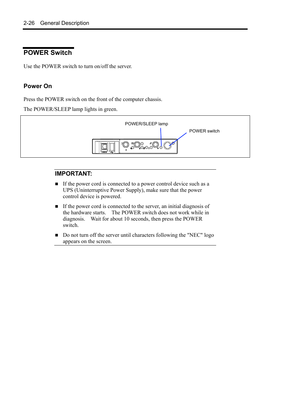 Power switch | NEC Server 140Rc-4 User Manual | Page 60 / 400
