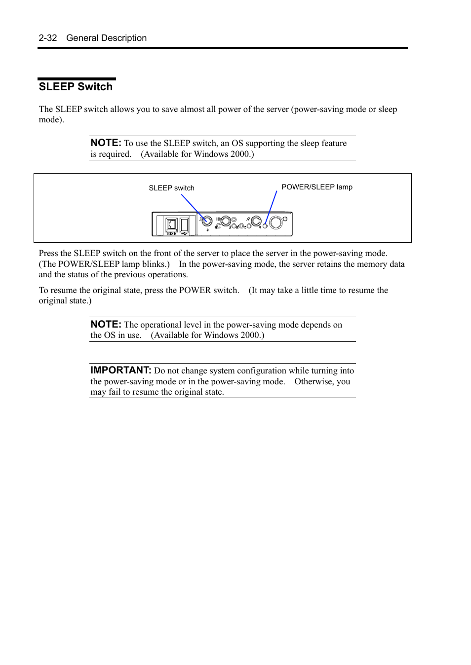 Sleep switch | NEC Server 140Rc-4 User Manual | Page 66 / 400