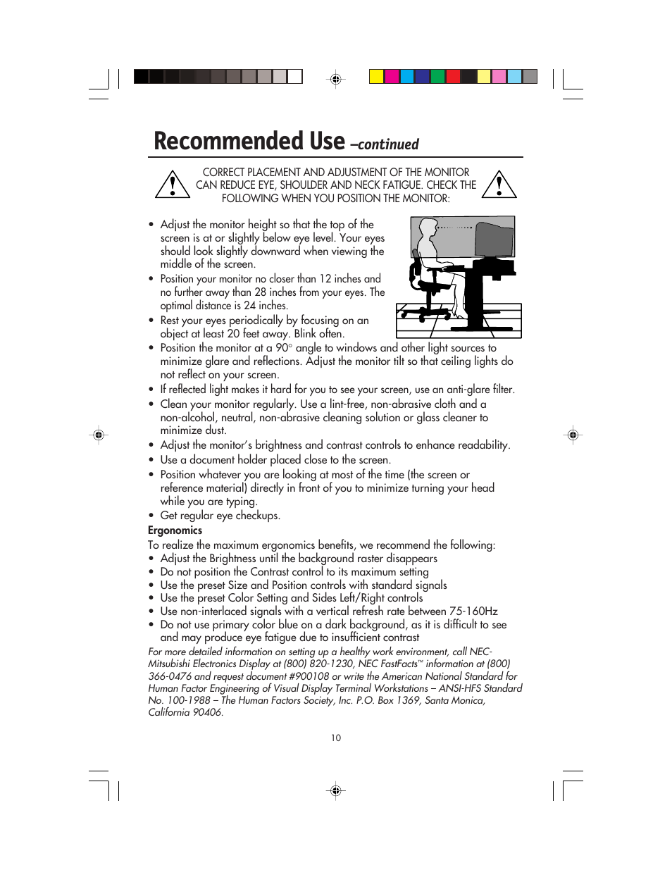 Recommended use, Continued | NEC FP955 User Manual | Page 12 / 68