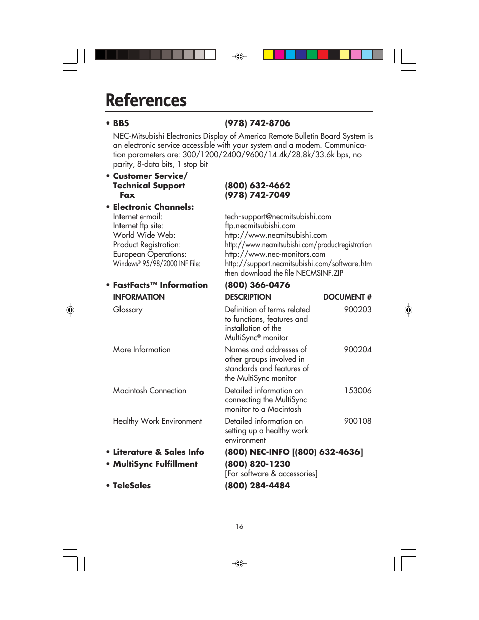 References | NEC FP955 User Manual | Page 18 / 68