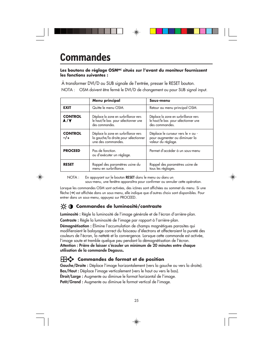 Commandes | NEC FP955 User Manual | Page 27 / 68