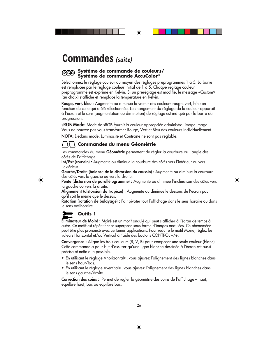 Commandes, Suite) | NEC FP955 User Manual | Page 28 / 68