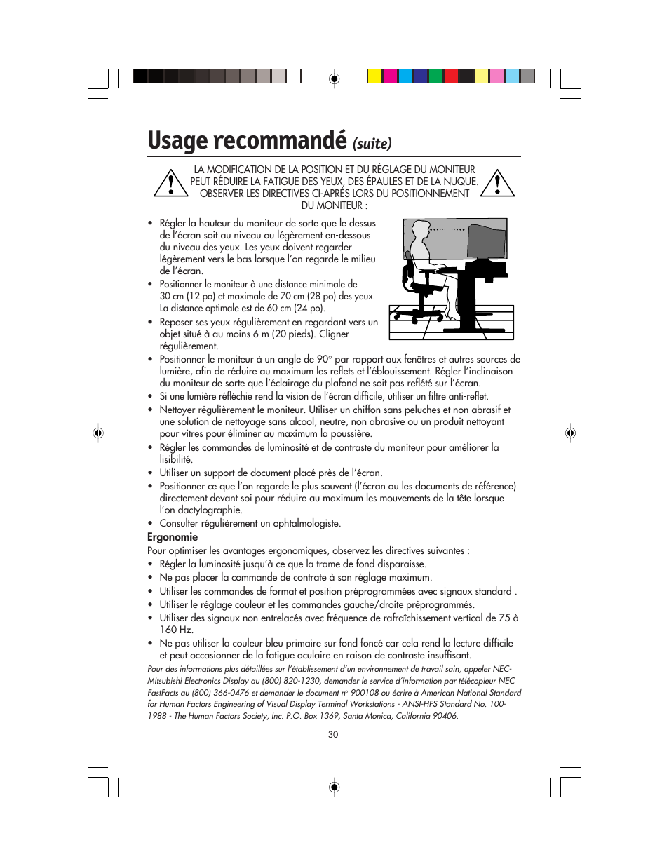 Usage recommandé, Suite) | NEC FP955 User Manual | Page 32 / 68