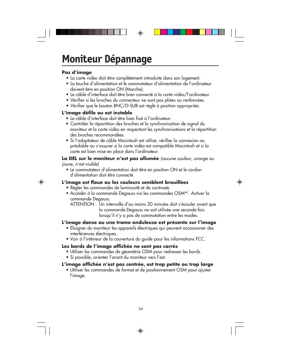 Moniteur dépannage | NEC FP955 User Manual | Page 36 / 68