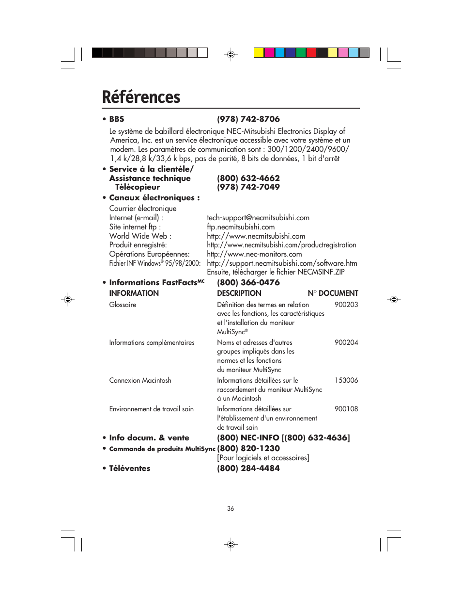 Références | NEC FP955 User Manual | Page 38 / 68