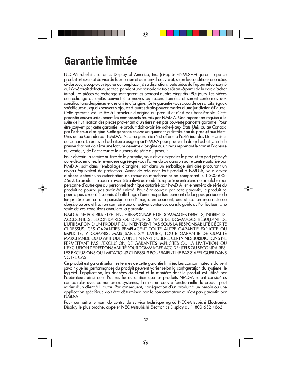 Garantie limitée | NEC FP955 User Manual | Page 39 / 68