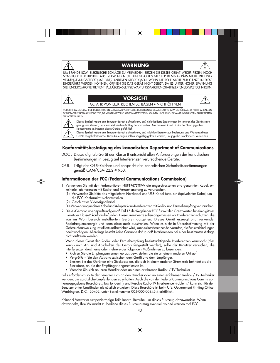 Warnung vorsicht | NEC FP955 User Manual | Page 45 / 68