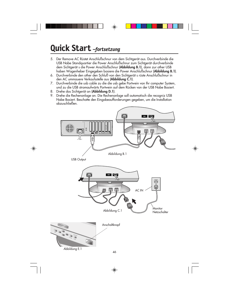 Quick start, Fortsetzung | NEC FP955 User Manual | Page 48 / 68