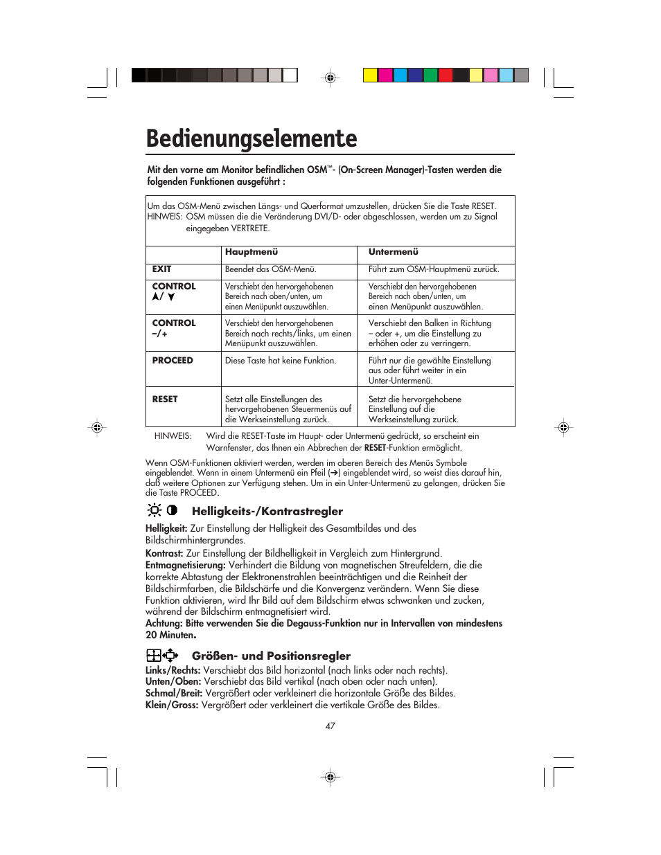 Bedienungselemente | NEC FP955 User Manual | Page 49 / 68