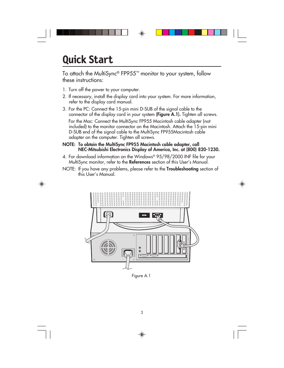 Quick start | NEC FP955 User Manual | Page 5 / 68