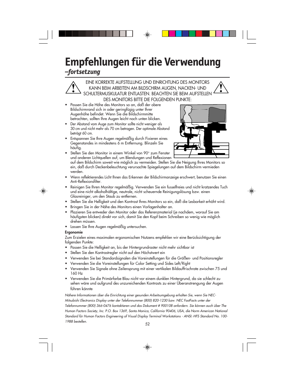 Empfehlungen für die verwendung, Fortsetzung | NEC FP955 User Manual | Page 54 / 68