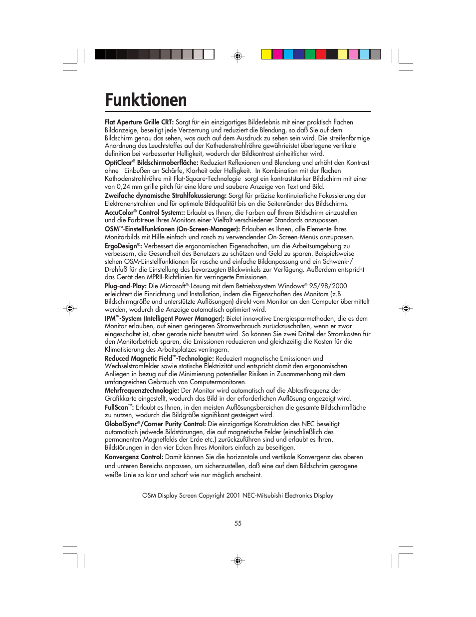 Funktionen | NEC FP955 User Manual | Page 57 / 68