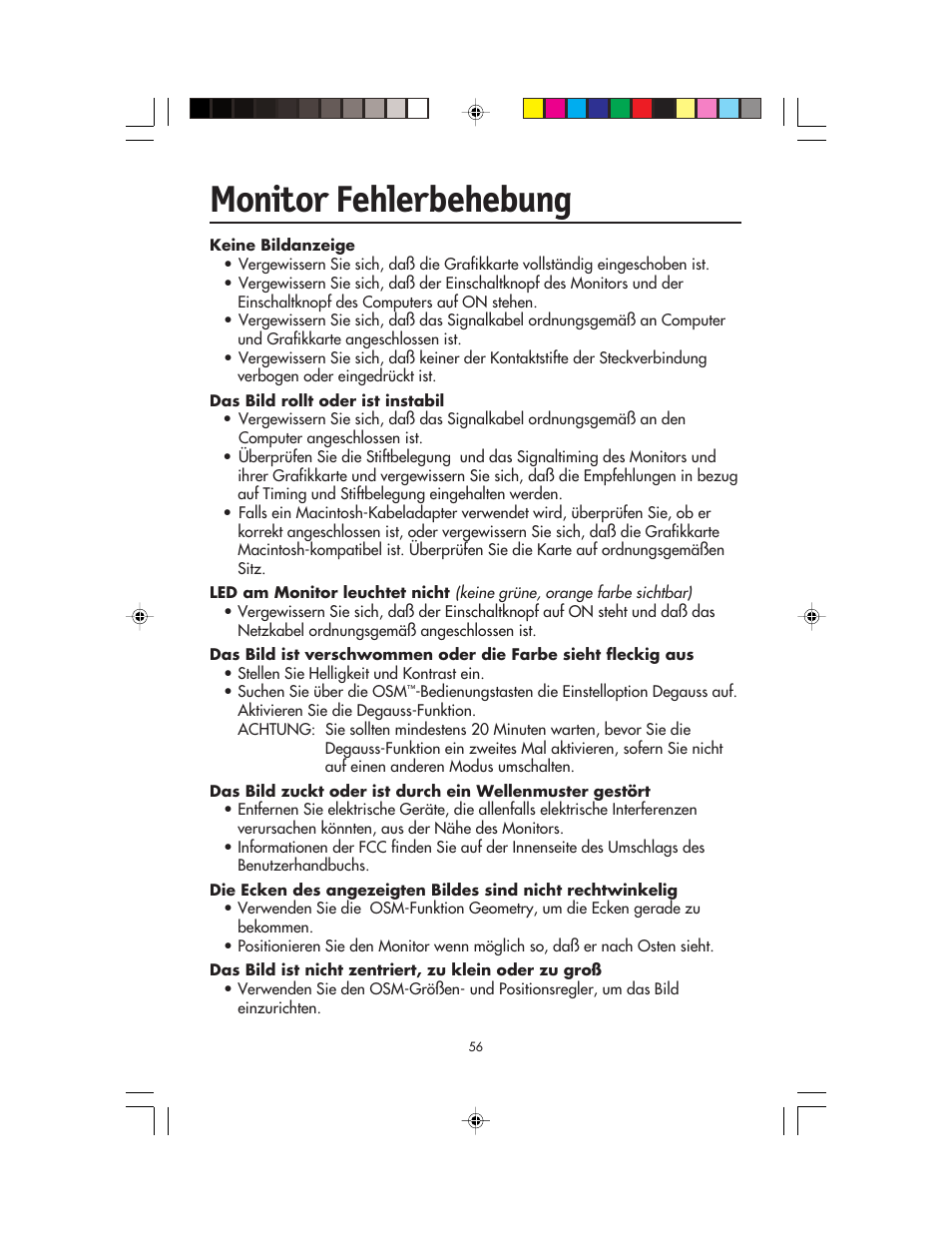 Monitor fehlerbehebung | NEC FP955 User Manual | Page 58 / 68