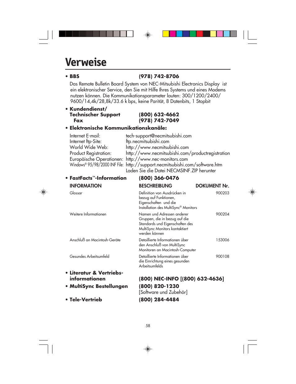 Verweise | NEC FP955 User Manual | Page 60 / 68