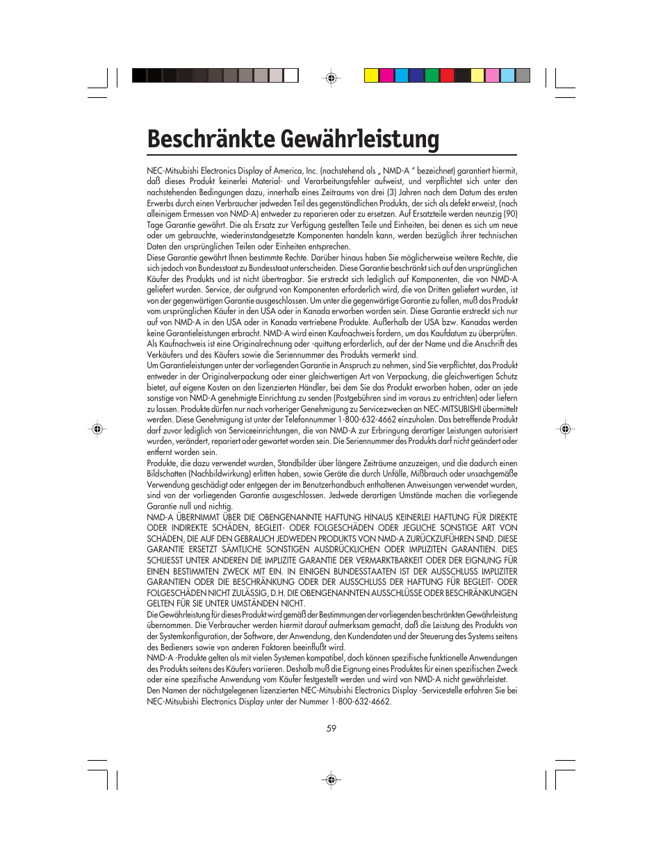 Beschränkte gewährleistung | NEC FP955 User Manual | Page 61 / 68