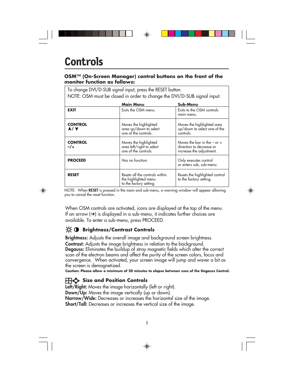 Controls | NEC FP955 User Manual | Page 7 / 68