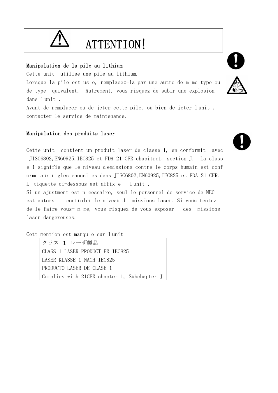 Attention | NEC NX7700i/5040H-32 User Manual | Page 15 / 170