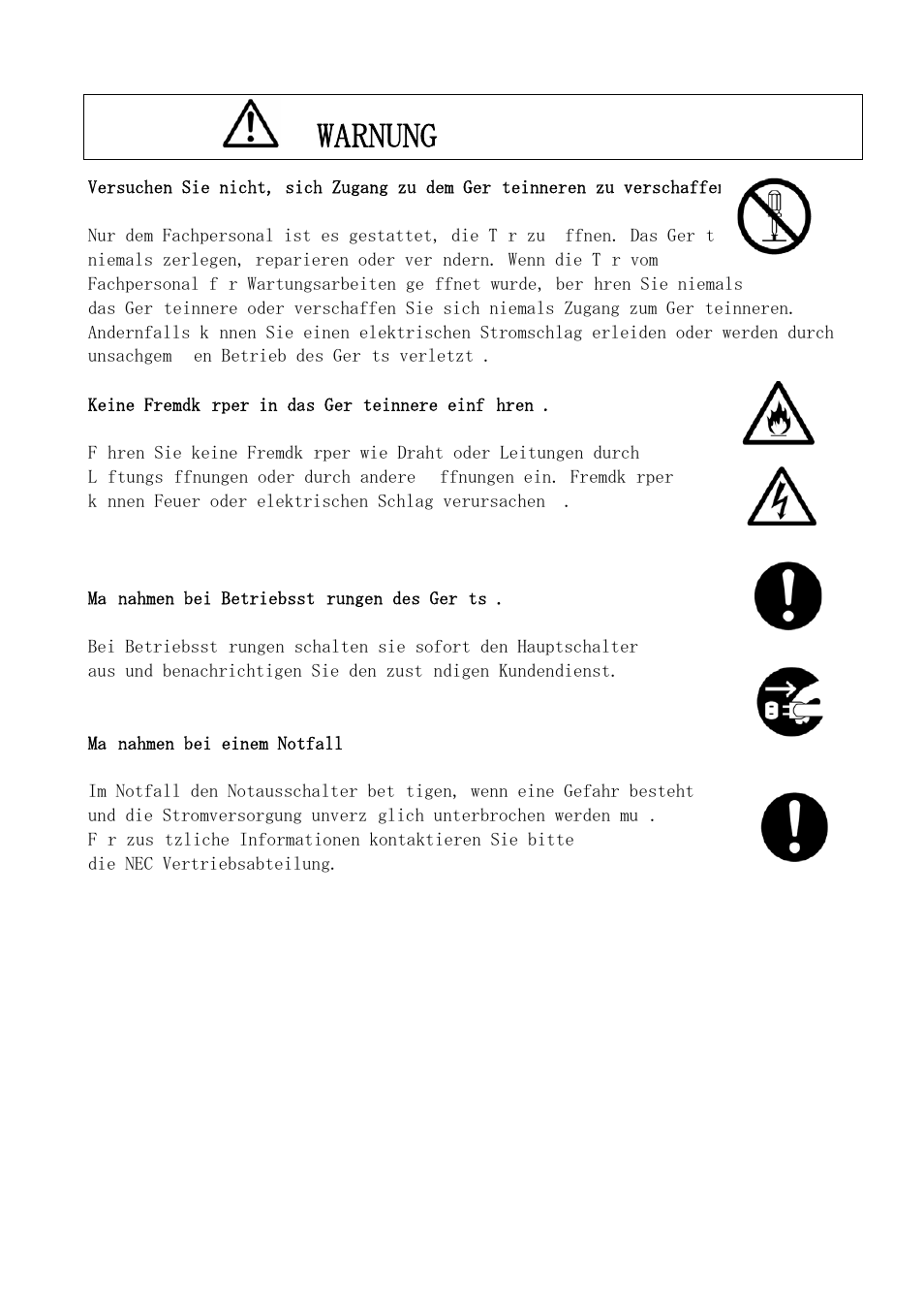 Warnung | NEC NX7700i/5040H-32 User Manual | Page 9 / 170