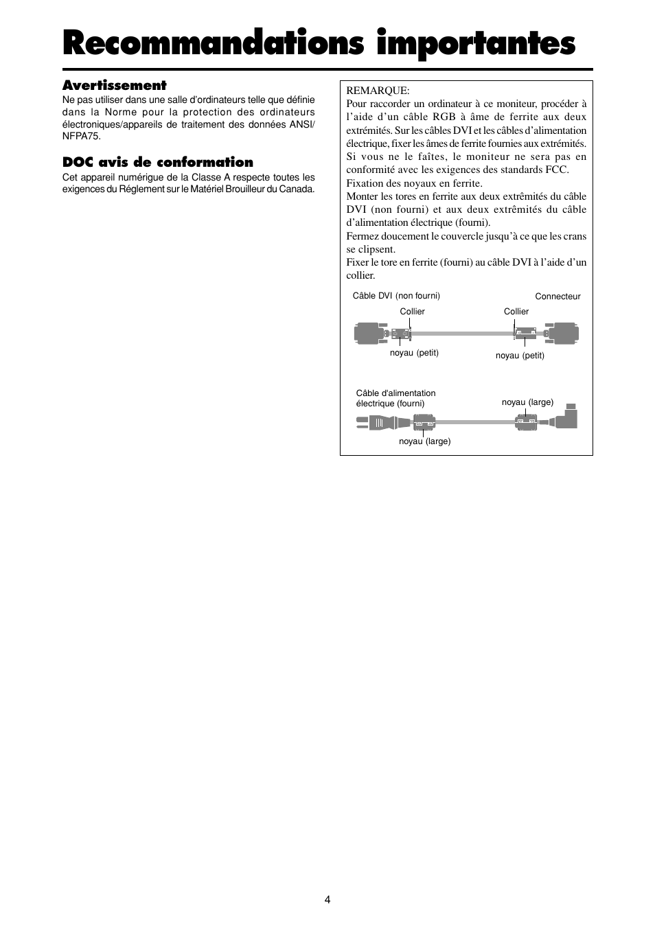 Recommandations importantes | NEC PlasmaSync PX-42VP4DP-A User Manual | Page 4 / 8