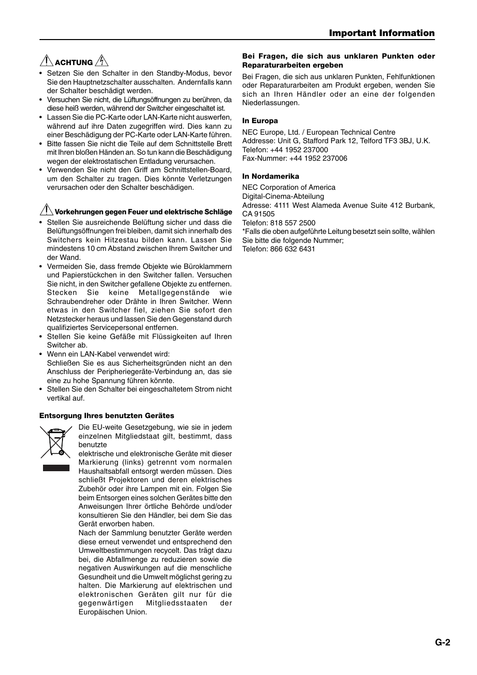 G-2 important information | NEC MM2000 User Manual | Page 7 / 40