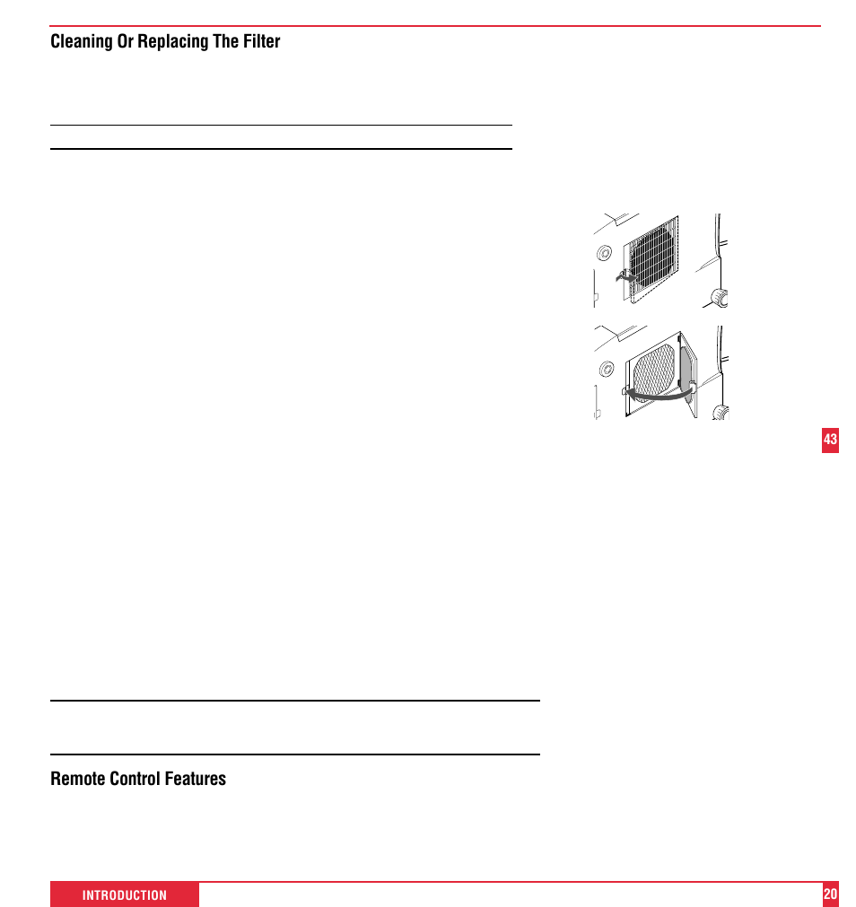 Remote control features, Cleaning or replacing the filter | NEC MultiSync MT600 User Manual | Page 21 / 32