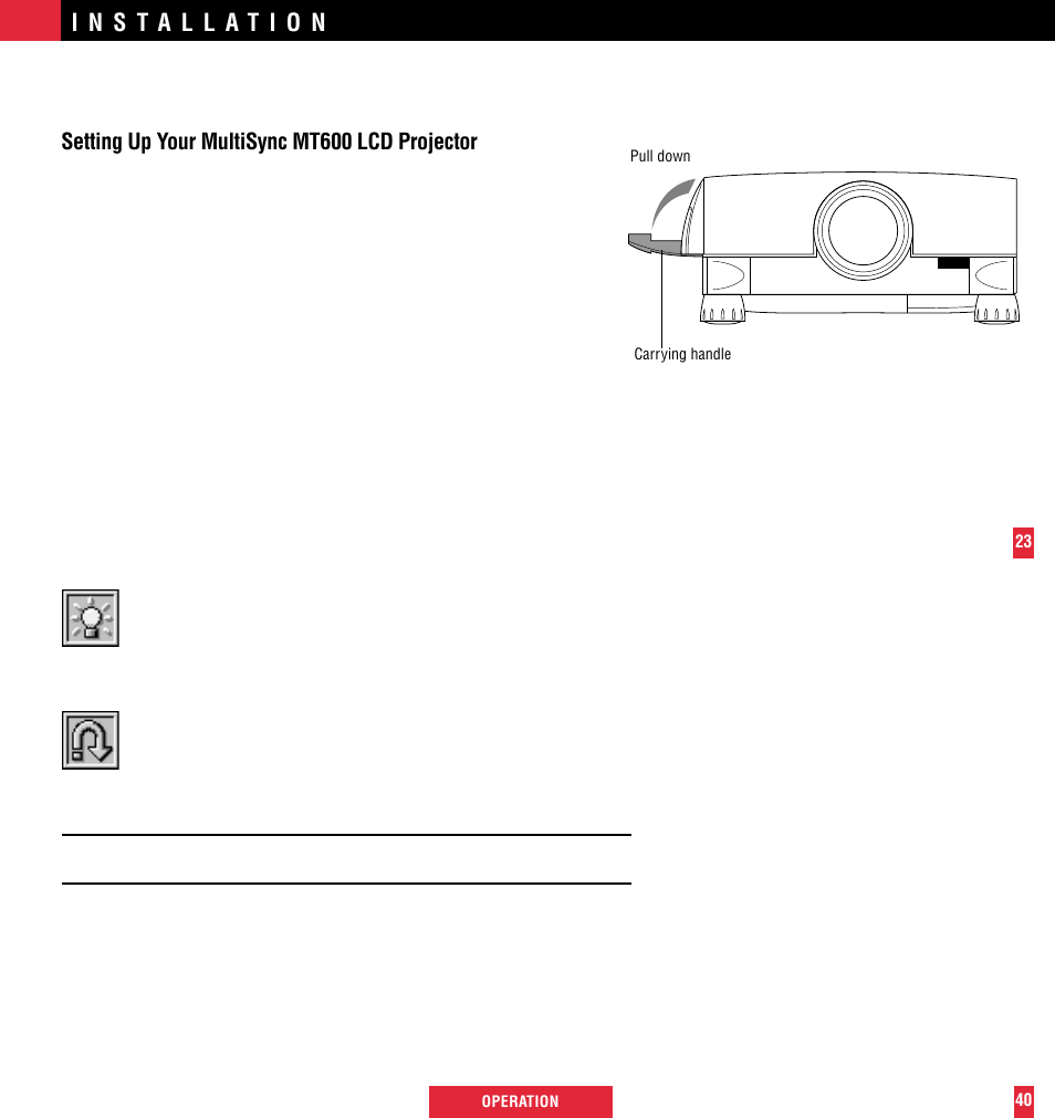 Setting up your multisync mt600 lcd projector | NEC MultiSync MT600 User Manual | Page 24 / 32