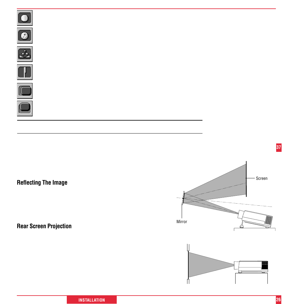 Reflecting the image, Rear screen projection | NEC MultiSync MT600 User Manual | Page 27 / 32