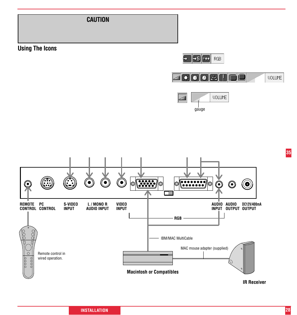 Caution, Using the icons | NEC MultiSync MT600 User Manual | Page 29 / 32