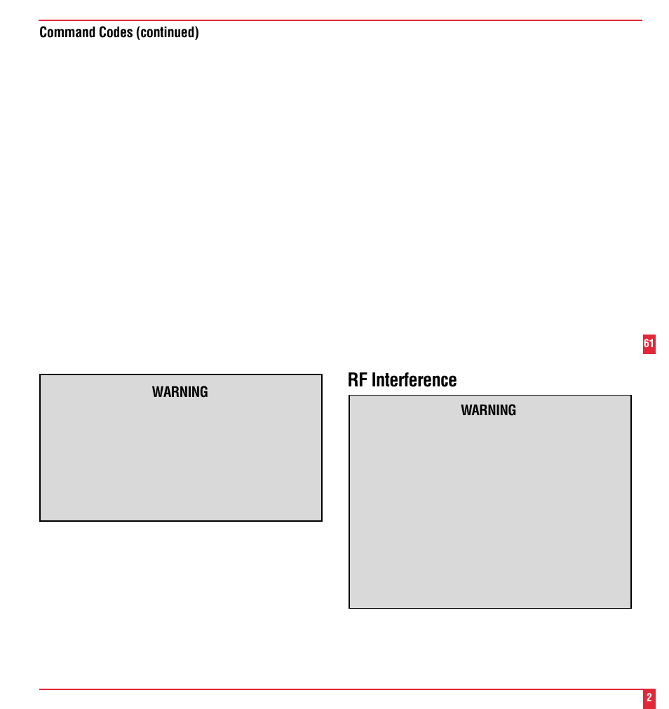 Rf interference, Warning, Command codes (continued) | NEC MultiSync MT600 User Manual | Page 3 / 32