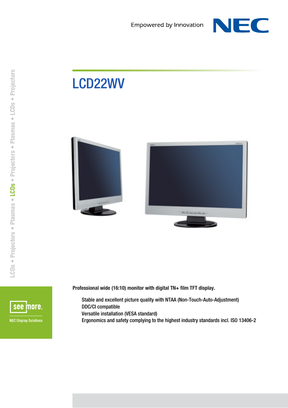 NEC LCD22WV User Manual | 2 pages