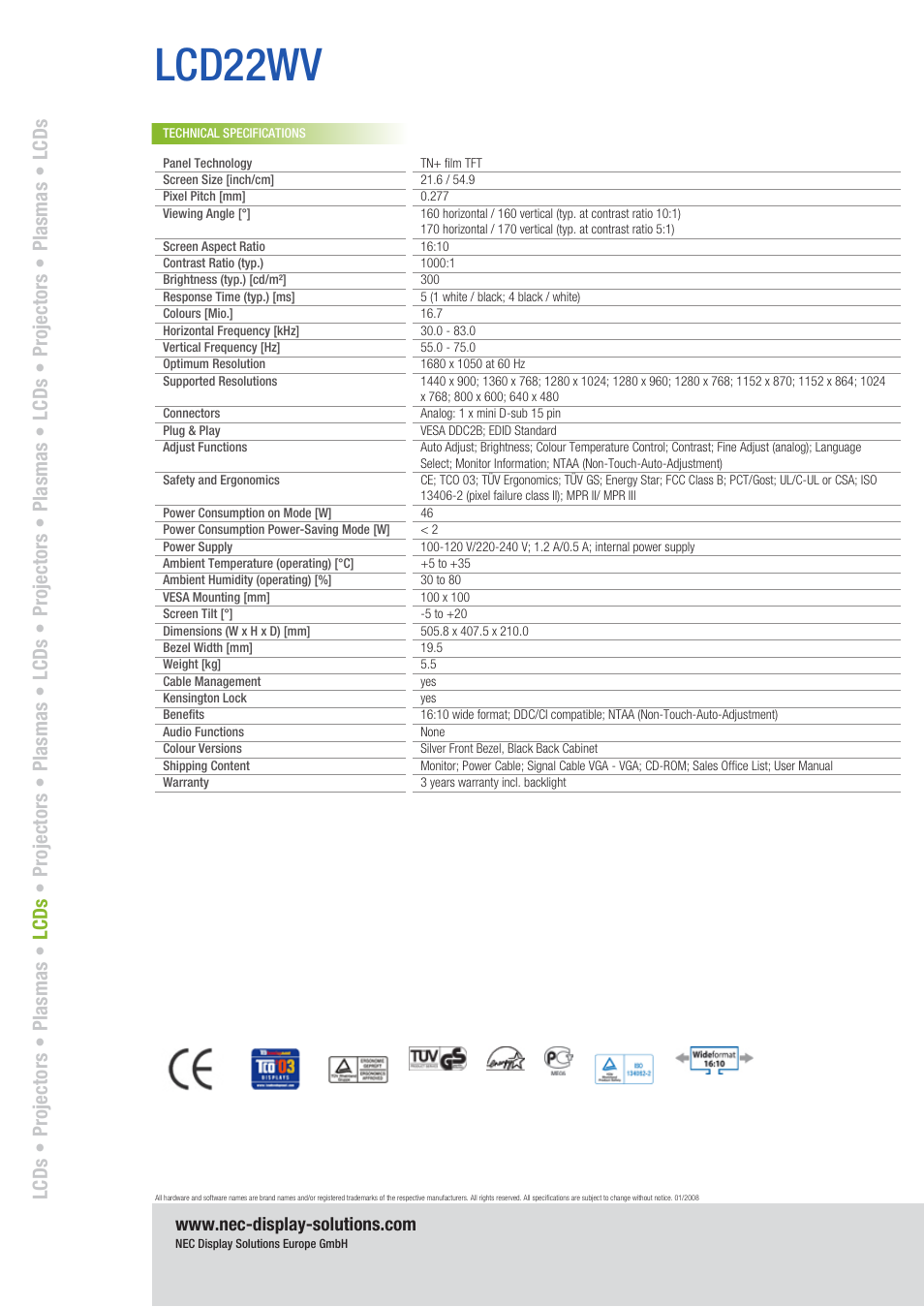 Lcd22wv | NEC LCD22WV User Manual | Page 2 / 2