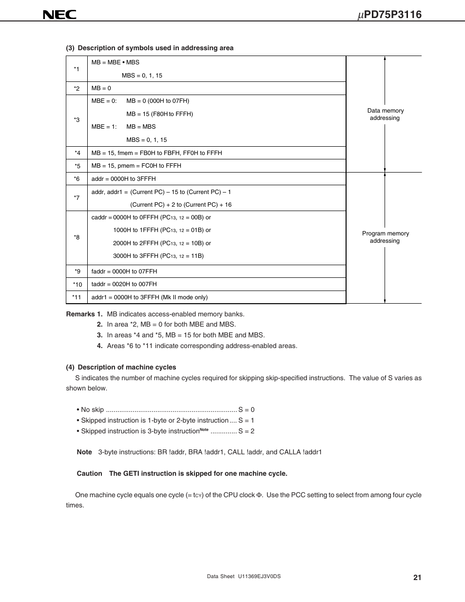 NEC uPD75P3116 User Manual | Page 21 / 70