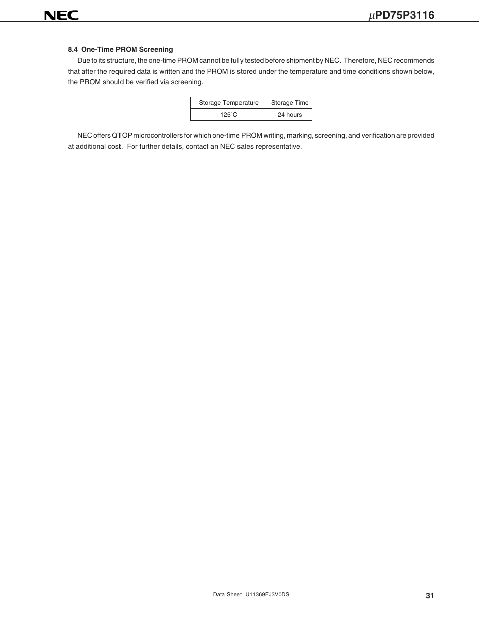 4 one-time prom screening | NEC uPD75P3116 User Manual | Page 31 / 70