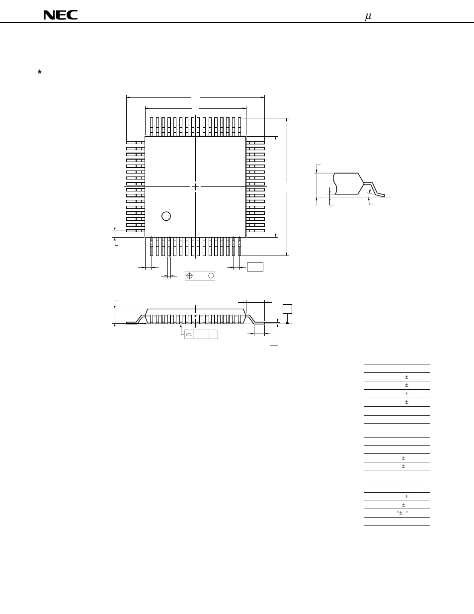 Package drawings, Pin plastic qfp (14x14) | NEC uPD75P3116 User Manual | Page 49 / 70