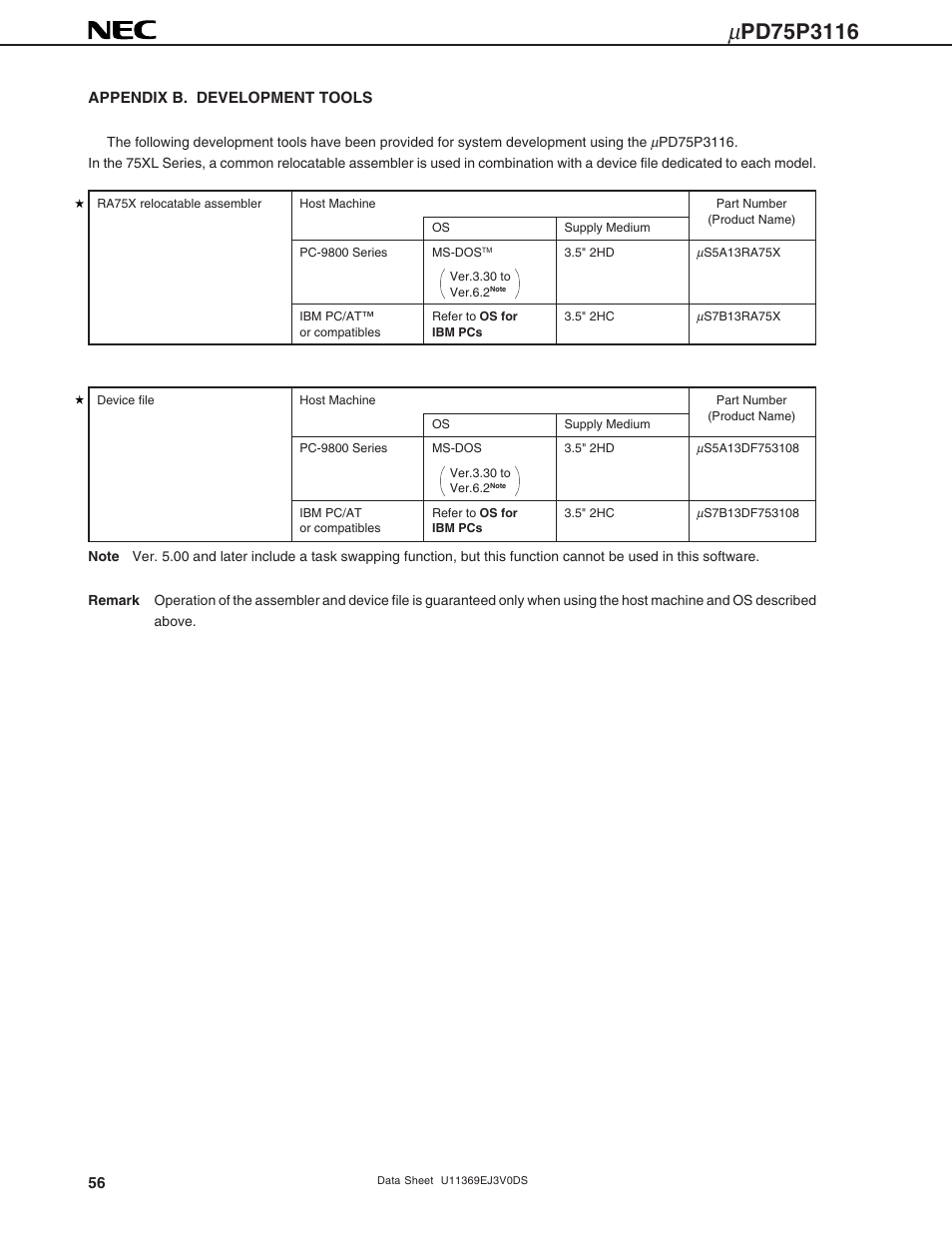Appendix b. development tools | NEC uPD75P3116 User Manual | Page 56 / 70
