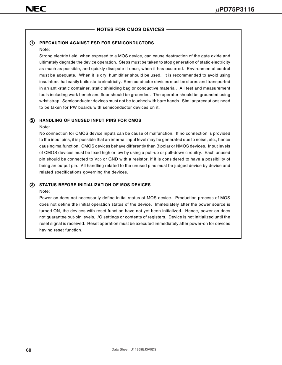 NEC uPD75P3116 User Manual | Page 68 / 70