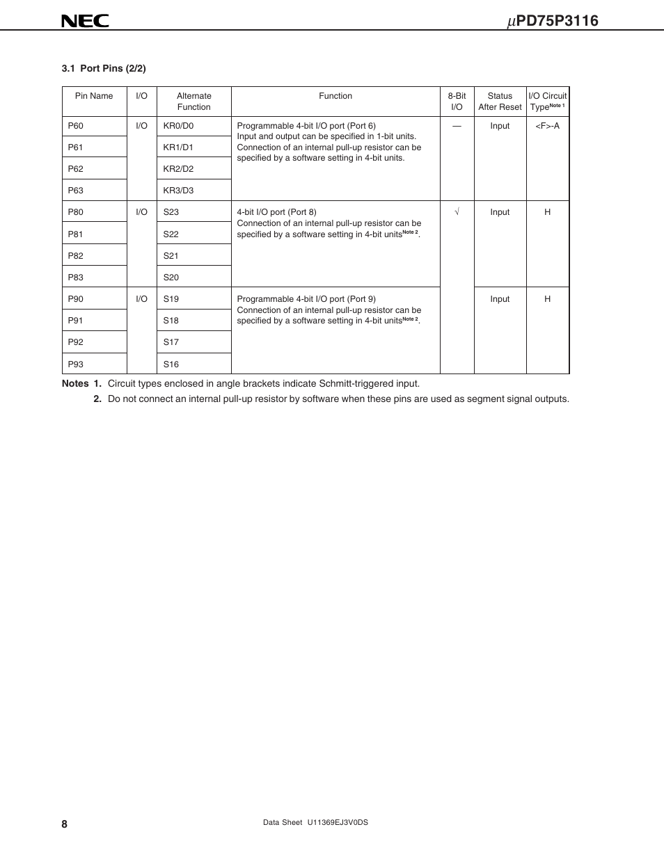 NEC uPD75P3116 User Manual | Page 8 / 70