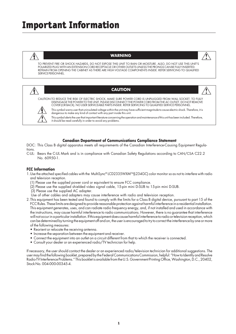 NEC MultiSync LCD2335WXM User Manual | Page 3 / 41