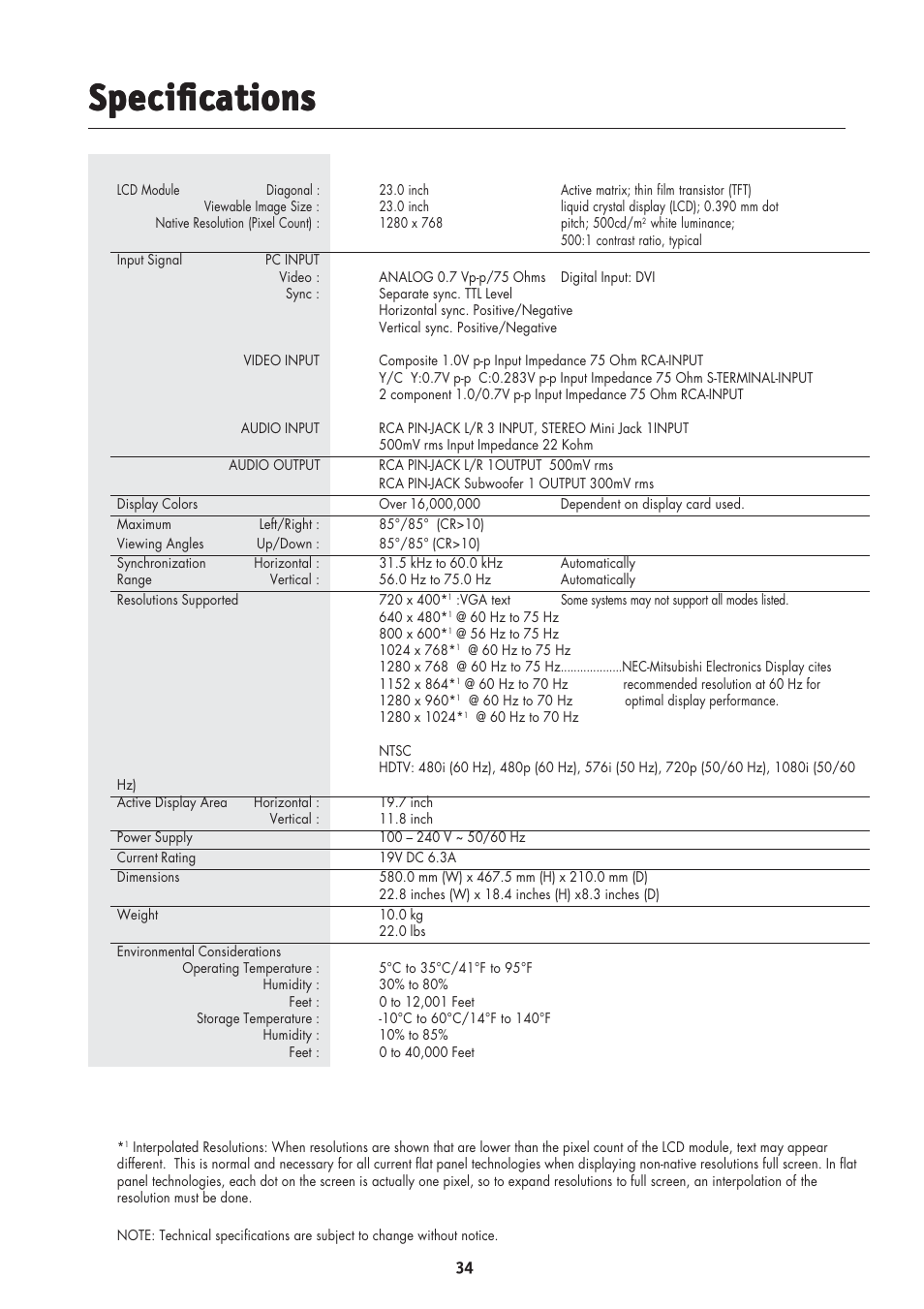 NEC MultiSync LCD2335WXM User Manual | Page 36 / 41