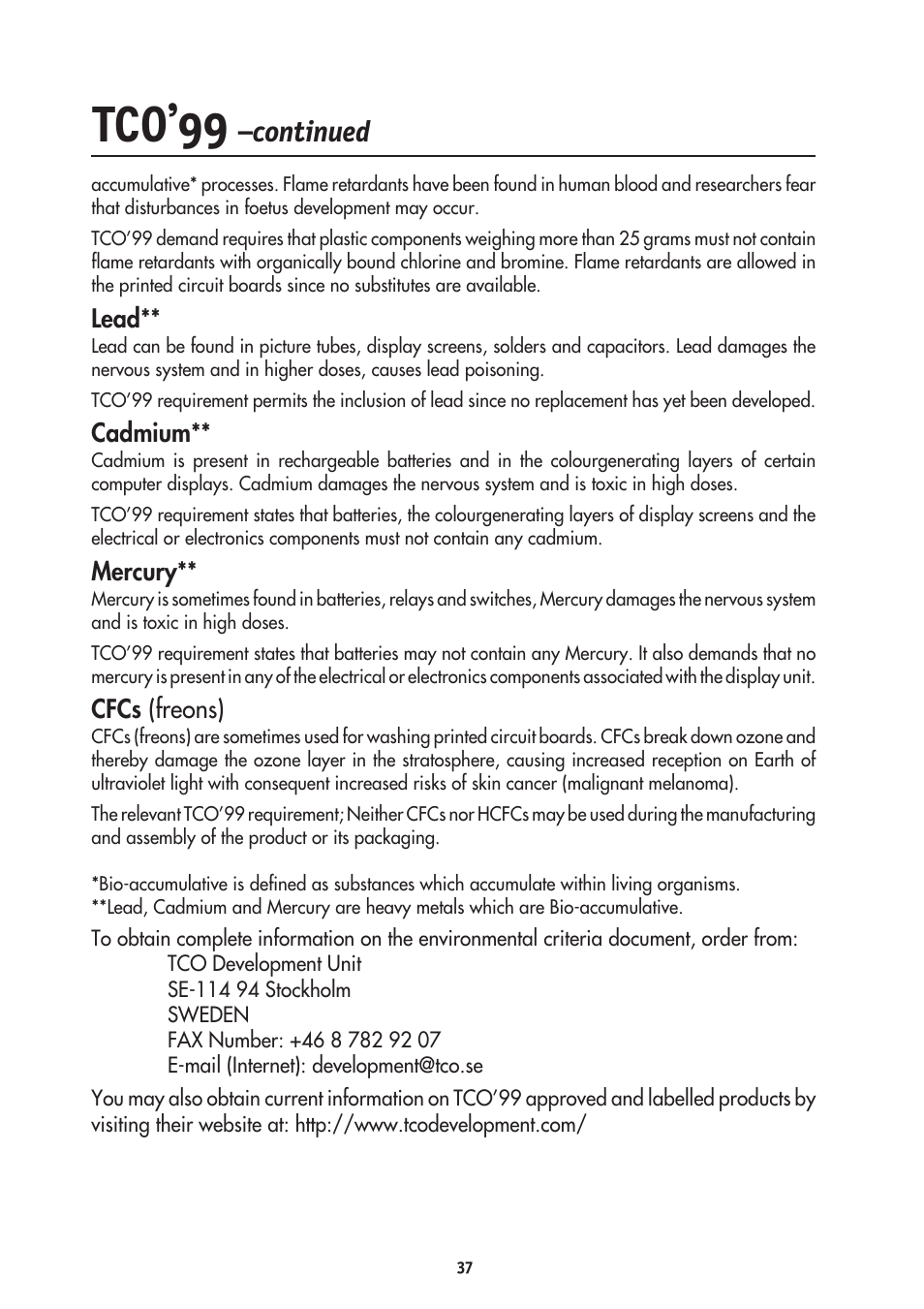 Tco’99, Continued | NEC MultiSync LCD2335WXM User Manual | Page 39 / 41