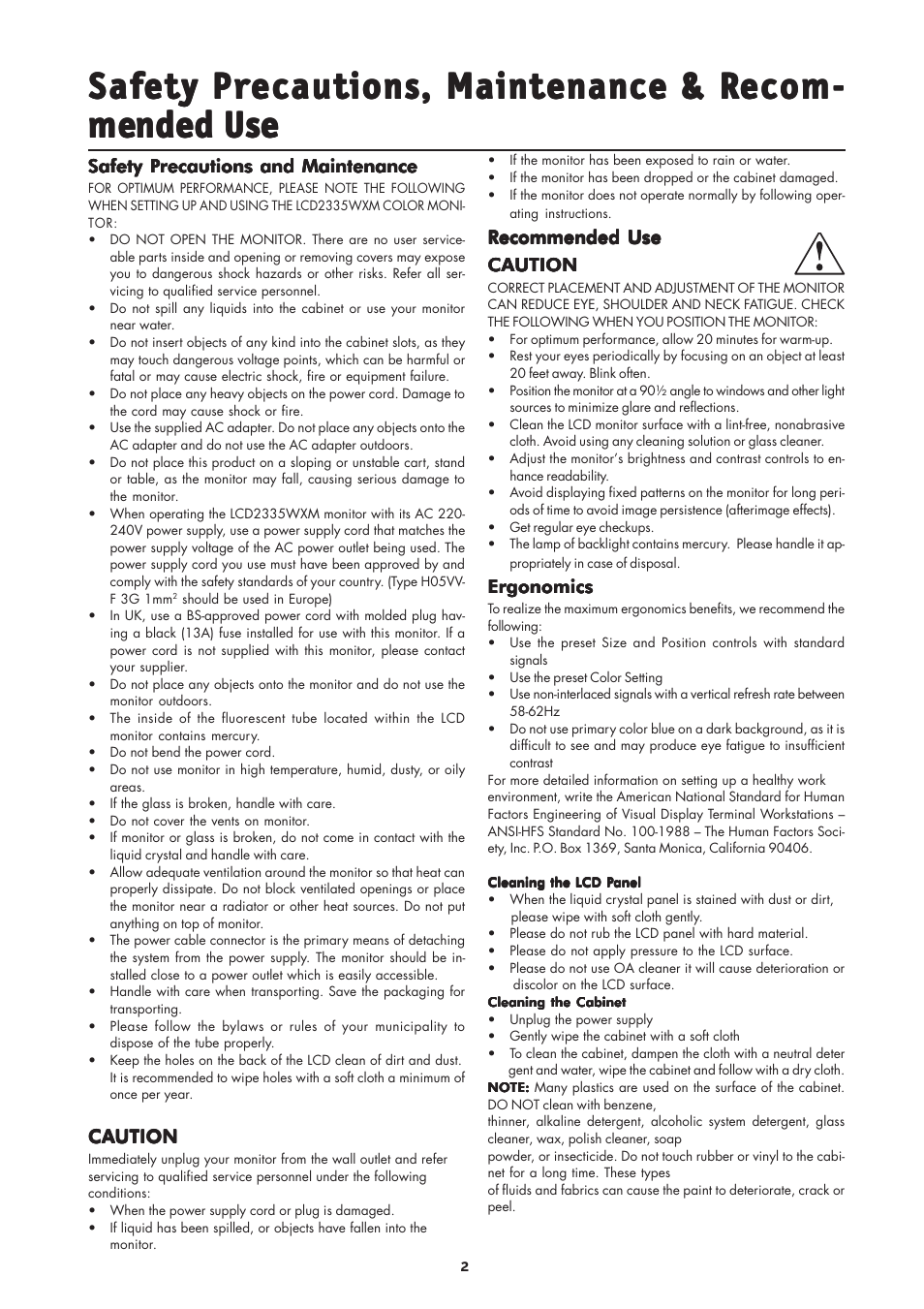 NEC MultiSync LCD2335WXM User Manual | Page 4 / 41