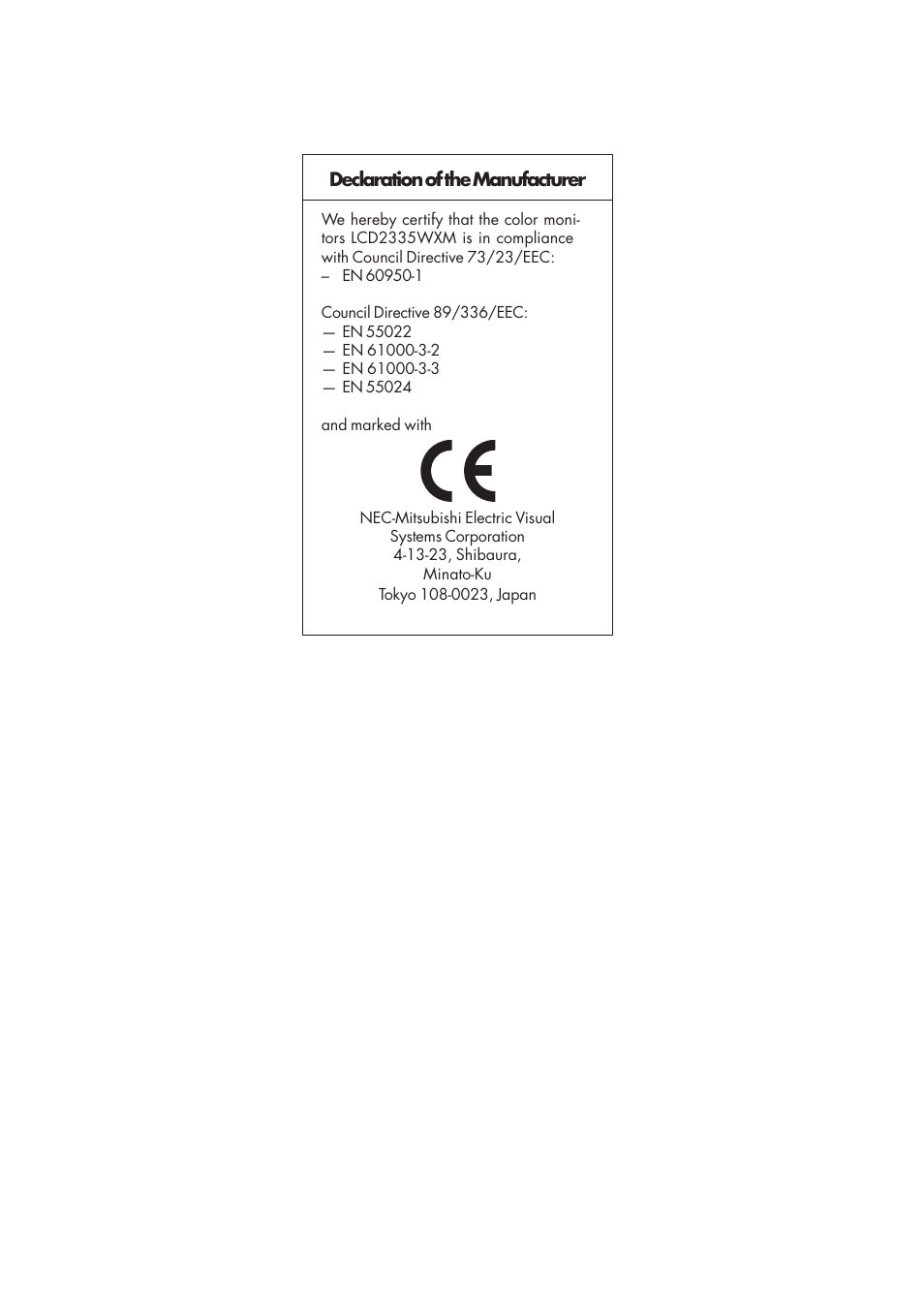 NEC MultiSync LCD2335WXM User Manual | Page 40 / 41