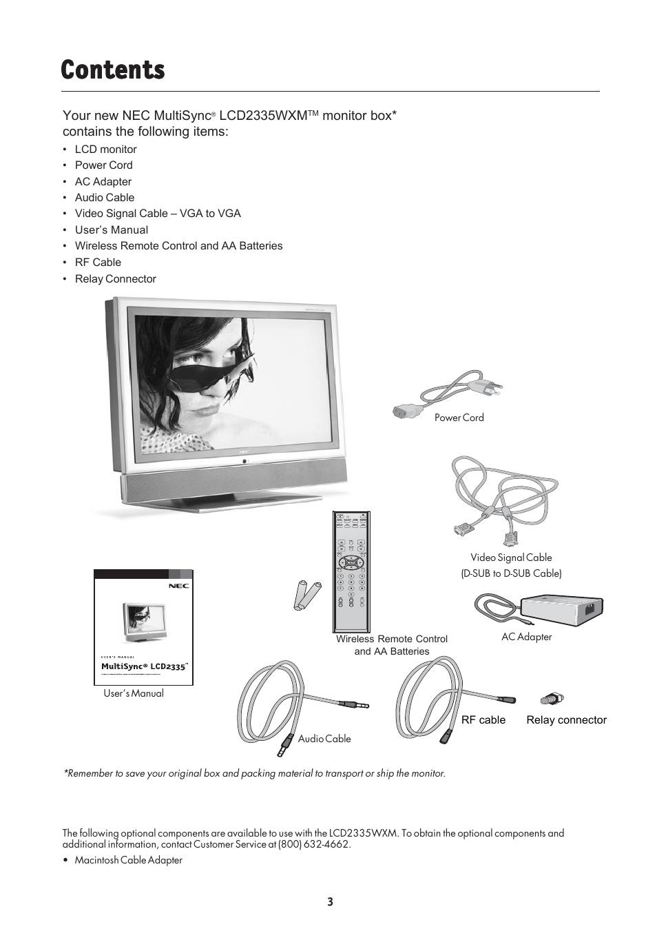 NEC MultiSync LCD2335WXM User Manual | Page 5 / 41