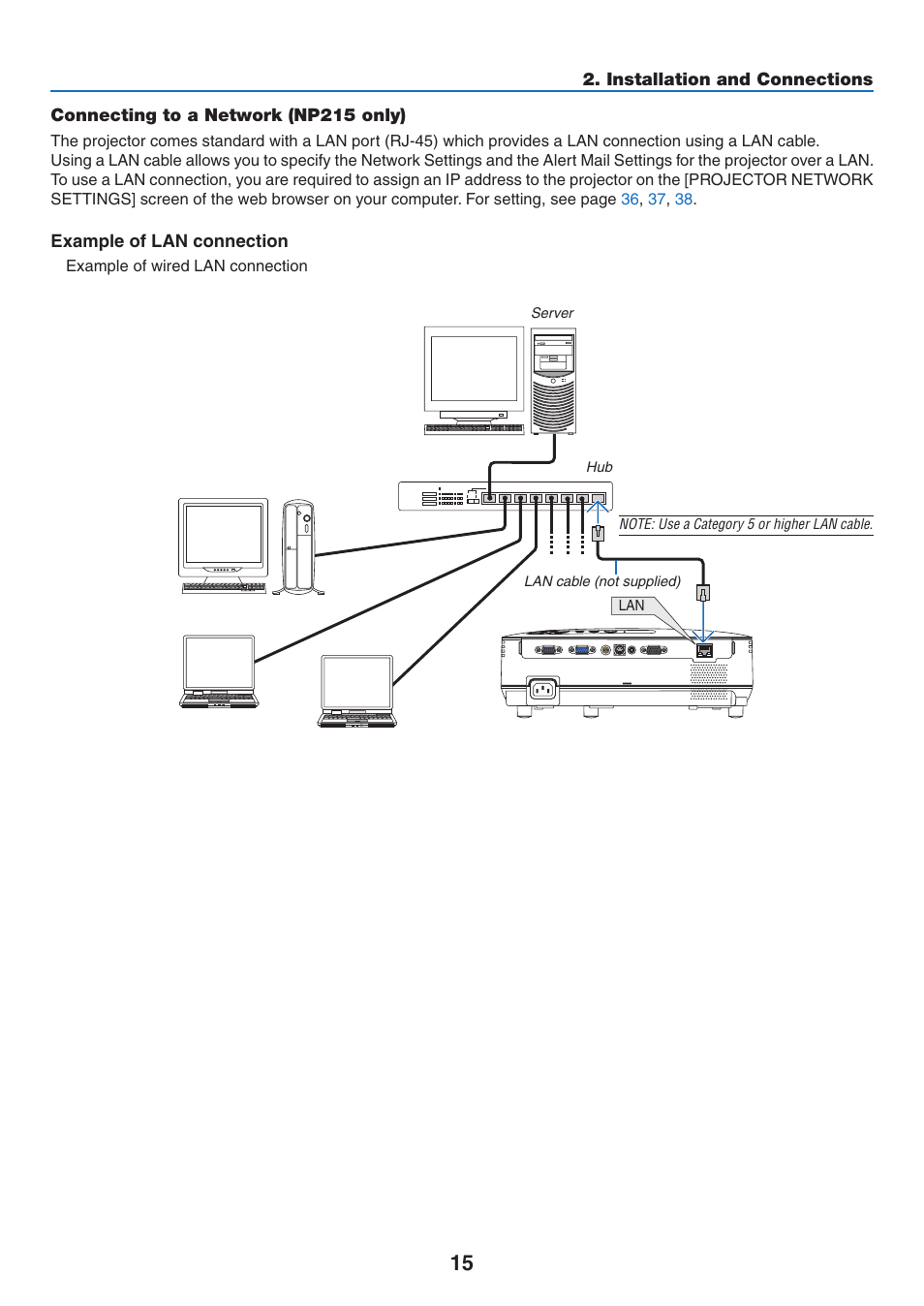 Connecting to a network (np215 only) | NEC NP110 User Manual | Page 24 / 92