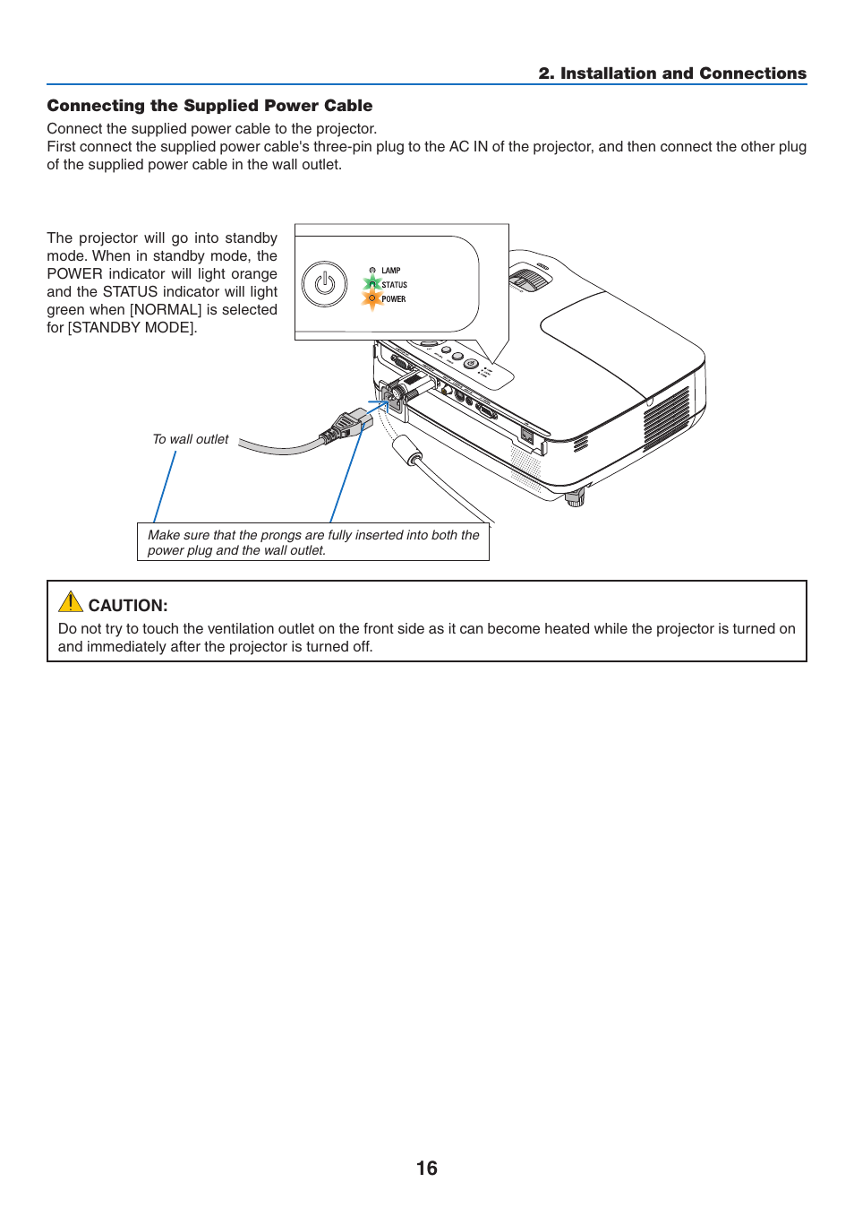 Connecting the supplied power cable | NEC NP110 User Manual | Page 25 / 92